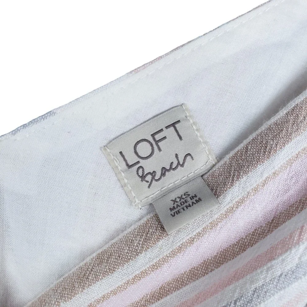 Loft Beach Cotton Linen Blend Striped Midi Dress Neutral Elasticized Waist XXS - Picture 8 of 8